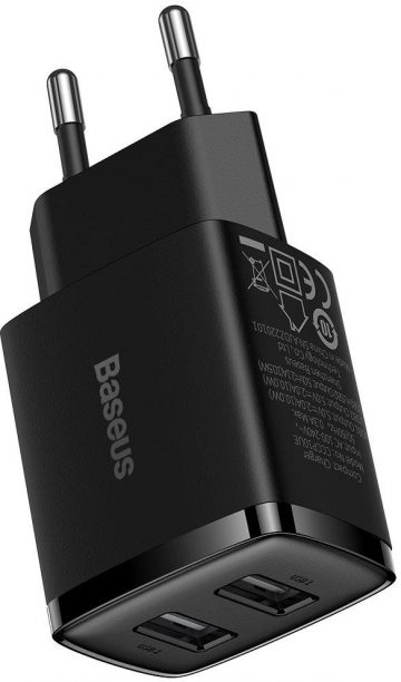 Baseus kompaktais lādētājs CCXJ010201 10,5 W 2x USB-A BLACKBaseus kompaktais lādētājs CCXJ010201 10,5 W 2x USB-A BLACK