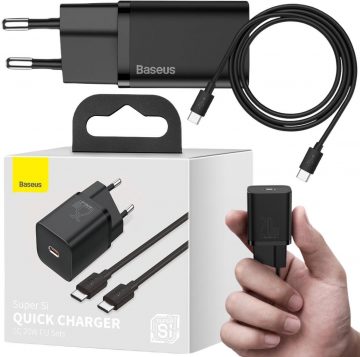 Baseus Super Si ātrais lādētājs 1C TZCCSUP-L01 25W 1x USB-C PD 3.0 QC 3.0 + KĀBEĻŠBaseus Super Si ātrais lādētājs 1C TZCCSUP-L01 25W 1x USB-C PD 3.0 QC 3.0 + KĀBEĻŠ