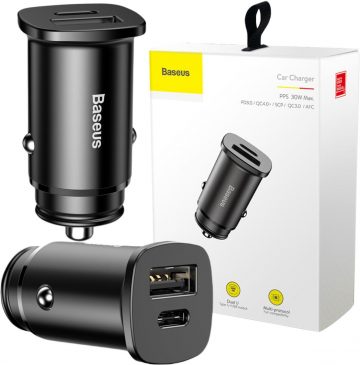 Автомобильное зарядное устройство Baseus Square CCALL-AS01 30 Вт 5 А 1x USB-A 1x USB-C QC 4.0+ Автомобильное зарядное устройство Baseus Square CCALL-AS01 30 Вт 5 А 1x USB-A 1x USB-C QC 4.0+