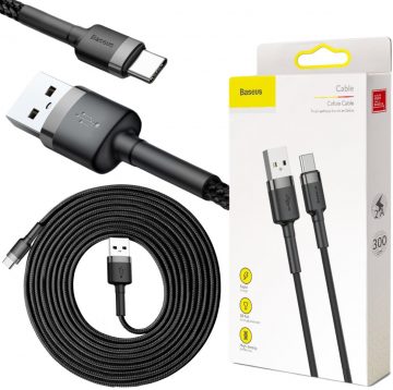 USB-A / USB-C kabelis Baseus Cafule CATKLF-UG1 300cm 3A QC 3.0 BLACK/GREY IN nailono apvalkalasUSB-A / USB-C kabelis Baseus Cafule CATKLF-UG1 300cm 3A QC 3.0 BLACK/GREY IN nailono apvalkalas