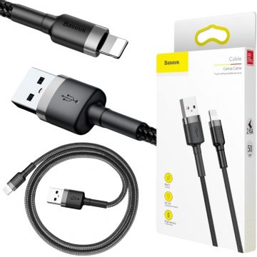 USB-A / Lightning iPhone kabelis Baseus Cafule CALKLF-AG1 50cm Apple 2.4A BLACK/GREY KABELIS