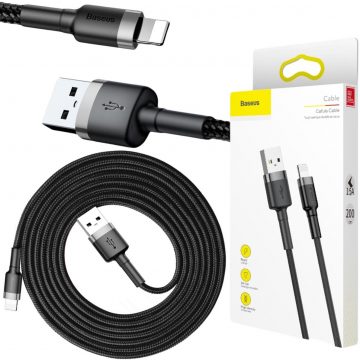 USB-A / Lightning iPhone kabelis Baseus Cafule CALKLF-CG1 200cm Apple 1.5A BLACK/GREY KABELEJS