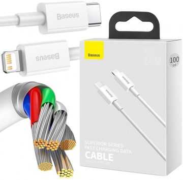 USB-C / Lightning iPhone laidas Baseus Superior CATLYS-A02 1m 20W PD greitas įkrovimas WHITE PREMIUM