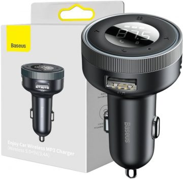 Baseus Enjoy CCLH-01 3.4A 2x USB-A JACK 3.5MM BT 5.0 AUTOMOBILINIS ĮKROVIKLIS FM Siųstuvas