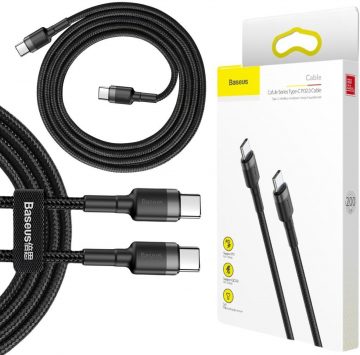 USB-C / USB-C CABLE Baseus Cafule CATKLF-HG1 200cm 60W 3A PD 2.0 QC 3.0 BLACK/GREY IN COVER