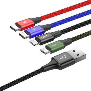 4in1 USB-A / Apgaism Light iPhone 2x USB-C mikro-USB kaablid Baseus Cafule CA1T4-B01 1,2m 3,5A IN COVER4in1 USB-A / Apgaism Light iPhone 2x USB-C mikro-USB kaabel Baseus Cafule CA1T4-B01 1,2A IN COVER3.