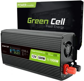 Green Cell strāvas invertors LCD 12V / 230V 500W/1000W tīrs sinusoidāls