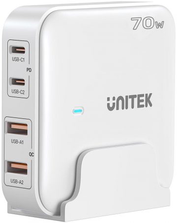 Настольное зарядное устройство Unitek P1228AWH01-EU GaN 70 Вт 2xUSB-A 2xUSB-C