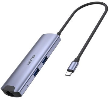 Активный концентратор Unitek H1112F USB-C 5 Гбит/с, HDMI RJ-45 PD 100WH1112F Активный концентратор Unitek USB-C 5 Гбит/с, HDMI RJ-45 PD 100 Вт