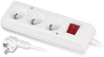 Pagarinātājs ar trim kontaktligzdām ar slēdzi 3x2p+Z 10A 3m balts Pagarinātājs ar trim kontaktligzdām ar slēdzi 3x2p+Z 10A 3m balts