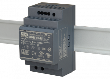 KOMUTĀCIJAS REŽĪMA BAROŠANAS AVOTS DIN RAIL MEAN WELL HDR-60-15 15V/60W/4AKOMUTĀCIJAS REŽĪMA BAROŠANAS AVOTS DIN RAIL MEAN WELL HDR-60-15 15V/60W/4A