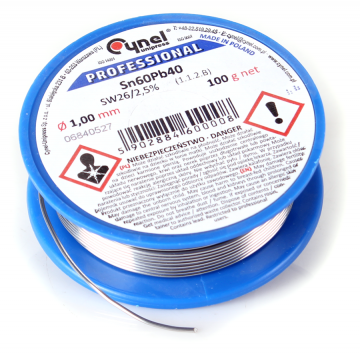 Олово для припоя CYNEL 100G 1MM Sn60Pb40 SW26 Олово для припоя CYNEL 100G 1MM Sn60Pb40 SW26