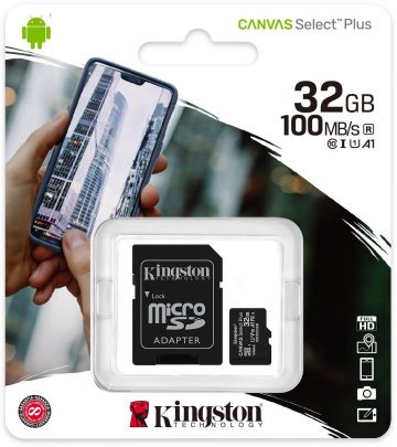 Kingston Canvas Select Plus microSDHC C10 UHS-I 32GB atmiņas karte Kingston Canvas Select Plus microSDHC C10 UHS-I 32GB atmiņas karte
