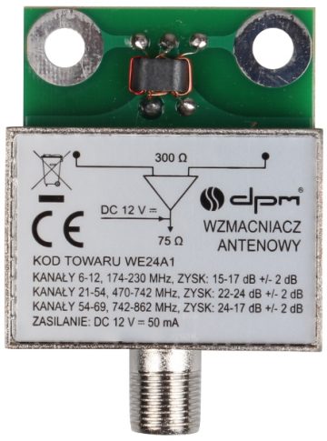 ekranēts antenas pastiprinātājs 24 dB