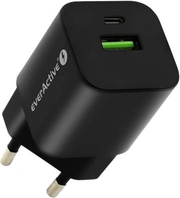 Сетевое зарядное устройство everActive GaN SC-390QB 30 Вт 1xUSB-C 1xUSB-A PD PPS