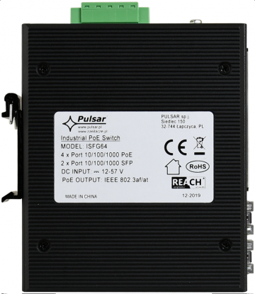 Rūpnieciskais komutators ISFG64 PULSAR (4xPoE, 2xSFP)