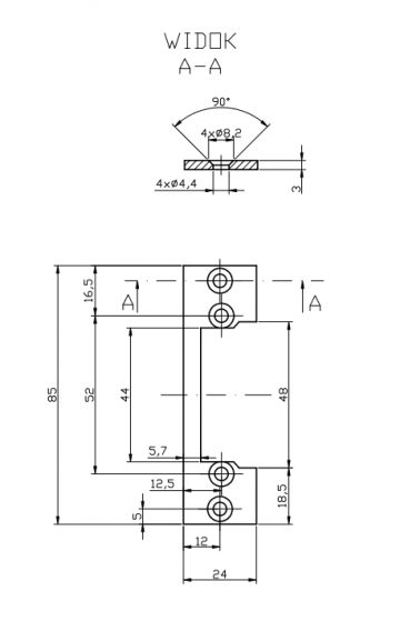 HARTTE plakanais stienis OK-P1 īss, S, 3mm, STC, atvērts