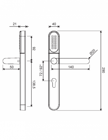 Elektroniskais rokturis WFE L701 ar tastatūru 72mm INOX