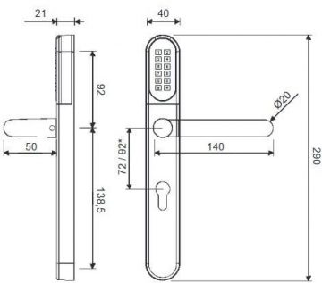 Elektroniskais rokturis WFE L701 ar tastatūru 92mm INOX