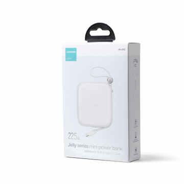 Joyroom Jelly Series JR-L002 10000mAh 22,5W PD QC powerbank ar kabeli 1x USB-A 1x USB-C, balts