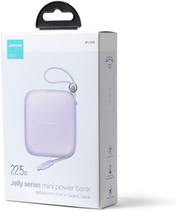 Joyroom Jelly Series JR-L002 10000mAh 22,5W PD QC powerbank ar kabeli 1x USB-A 1x USB-C violeta krāsā