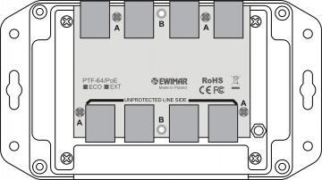 EWIMAR PTF-64-EXT/PoE 4 kanālu LAN Gigabit Ethernet pārsprieguma aizsardzības modulis EWIMAR PTF-64-EXT/PoE 4 kanālu LAN Gigabit Ethernet pārsprieguma aizsardzības modulis