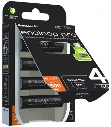 R6 / AA Panasonic Eneloop PRO 2500mAh Ni-MH BK-3HCDE/4BE uzlādējamas baterijas (blisteris ar 4 baterijām).