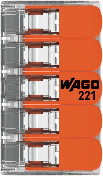 Universāls ātrdarbīgs savienotājs LINE/DRUT 5x 0,2-4mm2 WAGO 221-415 (1 gab.)