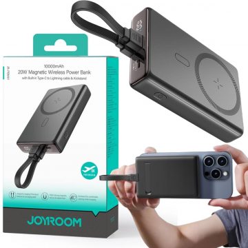 Joyroom Powerbank JR-PBM01 10000mAh 20W 1x USB-C 2x Lightning melns + kabelis