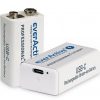 Перезаряжаемый литий-ионный аккумулятор 6F22 EverActive 9 В 550 мА·ч с разъемом USB-C