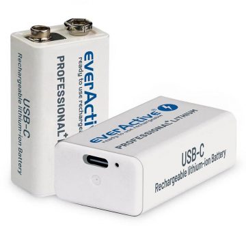 Перезаряжаемый литий-ионный аккумулятор 6F22 EverActive 9 В 550 мА·ч с разъемом USB-C