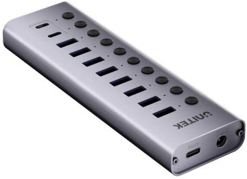 Unitek Hub USB C/USB A 10in1 5Gbps ar pieslēgvietu slēdžiem Unitek Hub USB C/USB A 10in1 5Gbps ar pieslēgvietu slēdžiem