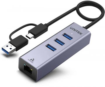 Unitek Hub USB C 4in1 Ethernet 3 x USB A 5 Gbps või USB A adapter Unitek Hub USB C 4in1 Ethernet 3 x USB A 5 Gbps või USB A adapter