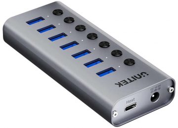 Unitek Hub USB A 3.0 7in1, 5Gbps ar pieslēgvietu pārslēdzējiem