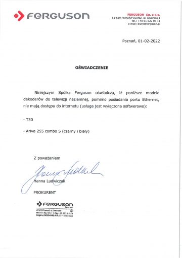 DVB-T2 uztvērējs Ferguson Ariva T75 H.265 HEVC