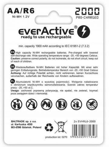 R6 / AA Ni-MH 2000mAh uzlādējamas baterijas (2 gab.)