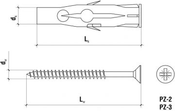 UNIVERSAL BOLT RU-06045 6x35mm ar iedziļinātu skrūvi 3.5x45mm 100gab.