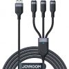 Joyroom 3-in-1 USB-A / USB-C mikro-USB Lightning kaabel S-1T3018A18 30cm 3,5A, punutud, must