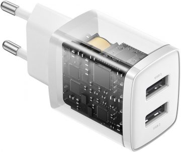 Baseus kompaktais lādētājs CCXJ010202 10,5W 2x USB-A BALTS
