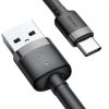 USB-A / USB-C kabelis Baseus Cafule CATKLF-AG1 50cm 3A QC 3.0 BLACK/GREY IN Nylon apvalkā