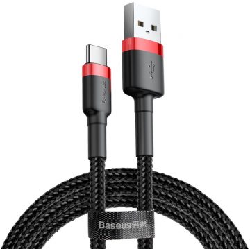 USB-A / USB-C KABELIS Baseus Cafule CATKLF-C91 200cm 2A QC 3.0 BLACK/RED KABELIS