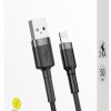 USB-A / Lightning iPhone kabelis Baseus Cafule CALKLF-AG1 50cm Apple 2.4A BLACK/GREY KABELIS