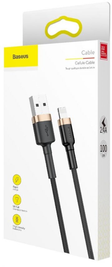 USB-A / Lightning iPhone kabelis Baseus Cafule CALKLF-BV1 100cm Apple 2.4A BLACK & GOLD IN COVER USB-A / Lightning iPhone kabelis Baseus Cafule CALKLF-BV1 100cm Apple 2.4A BLACK & GOLD IN COVER