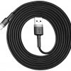 USB-A / Lightning iPhone kabelis Baseus Cafule CALKLF-CG1 200cm Apple 1.5A BLACK/GREY KABELEJS