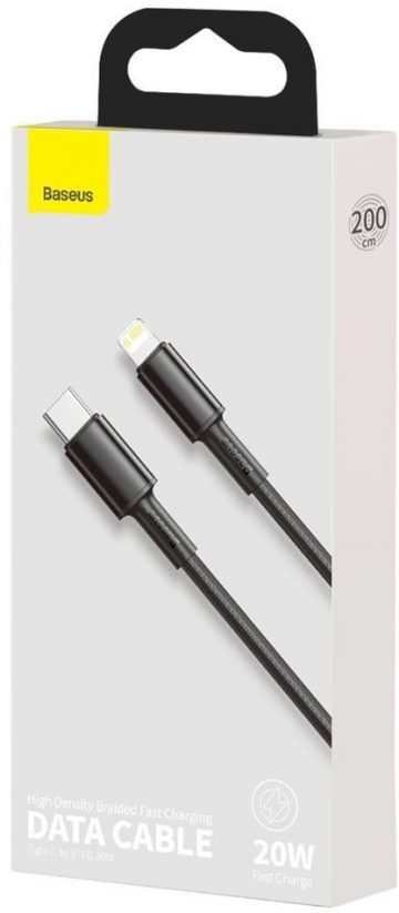 Кабель USB-C/Lightning для iPhone Baseus Cafule CATLGD-A01, 2 м, 20 Вт, PD, быстрая зарядка, черный, с чехлом