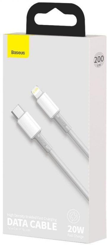 Кабель USB-C/Lightning для iPhone Baseus Cafule CATLGD-A02, 2 м, 20 Вт, PD, быстрая зарядка, белый, в чехле