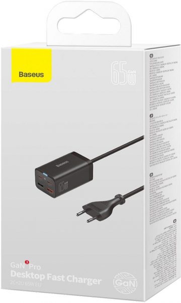 Настольное зарядное устройство Baseus GaN 3 Pro CCGP040101 65 Вт 2x USB-A 2x USB-C PD 3.0 QC 4.0
