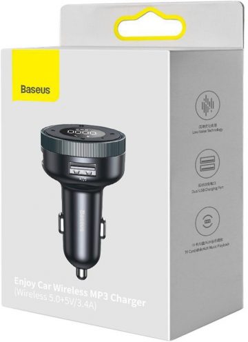 Baseus Enjoy CCLH-01 3.4A 2x USB-A JACK 3.5MM BT 5.0 AUTOMOBILINIS ĮKROVIKLIS FM Siųstuvas