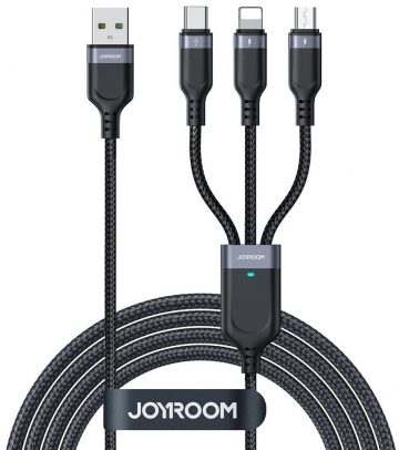 Joyroom 3-in-1 USB-A / USB-C micro-USB Lightning kabelis S-1T3018A18 120cm 2.4A, pīts, melns