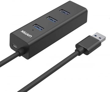 Unitek 4in1 5Gbps aktīvais USB koncentrators ar barošanu caur USB-C